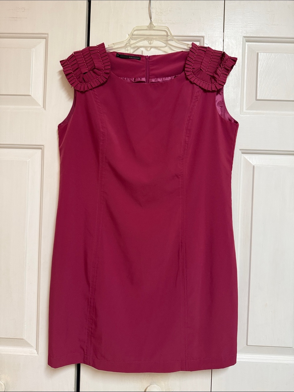 Pleated Shoulder Shift Dress in Berry